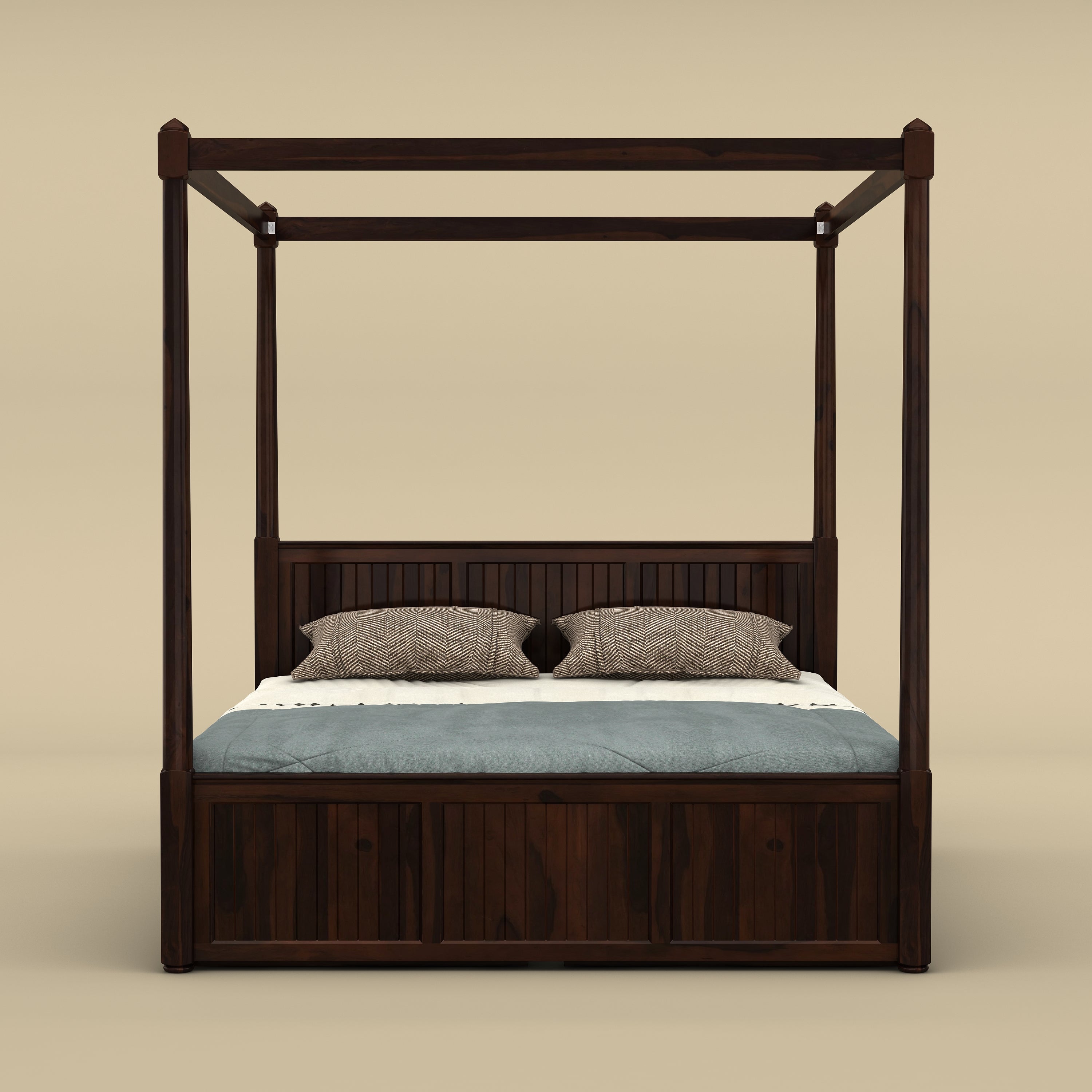 Andaman Narcodam Canopy Bed with Drawer (Queen Size, Walnut Finish)