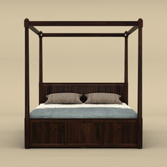 Andaman Narcodam Canopy Bed with Drawer (Queen Size, Walnut Finish)