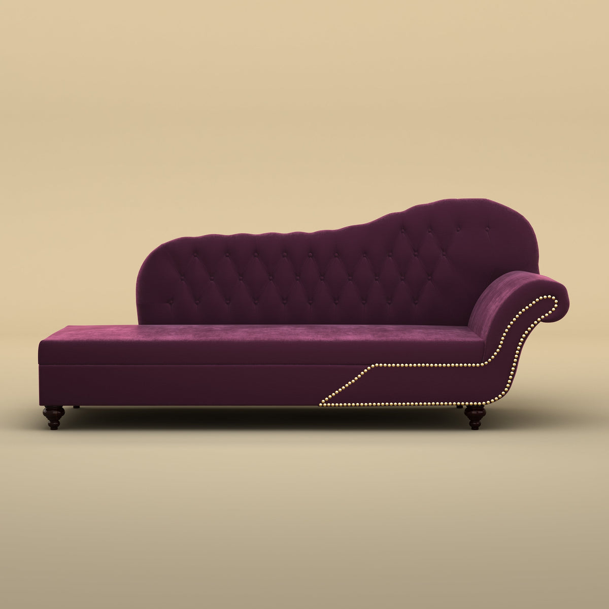 Avon Chaise Lounger Sofa (Velvet, Dark Purple)