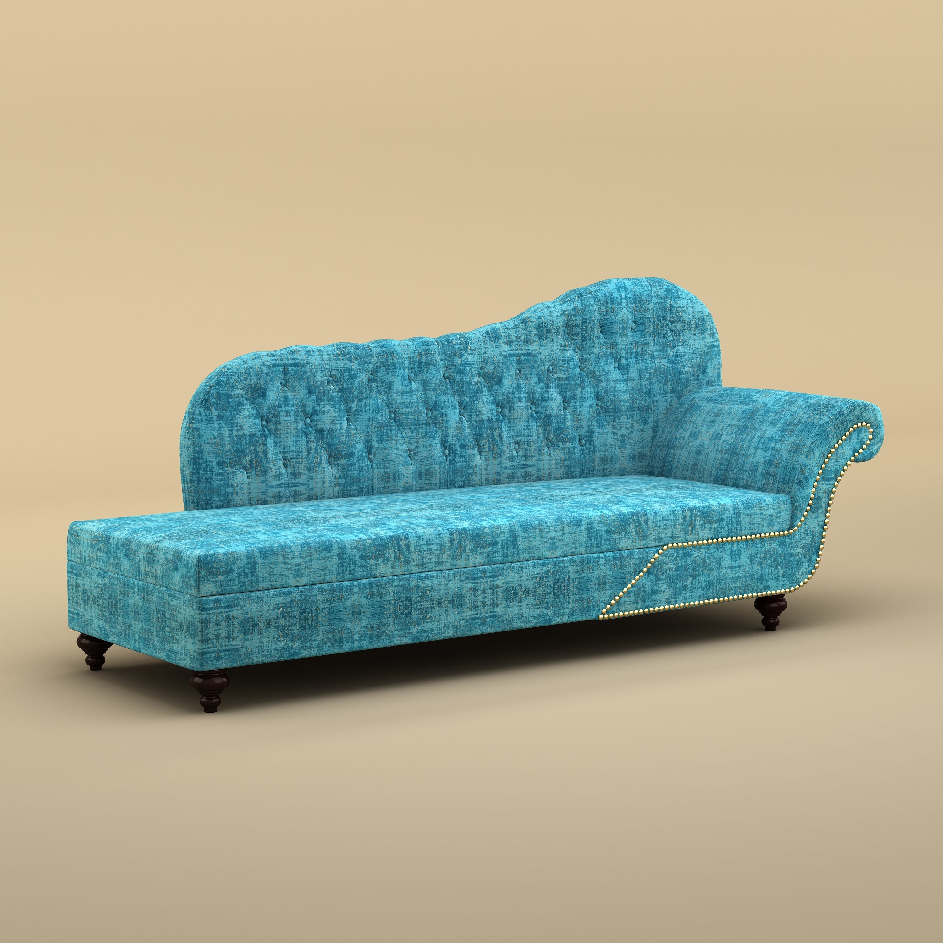 Avon Chaise Lounger Sofa (Cotton, Teal Blue)