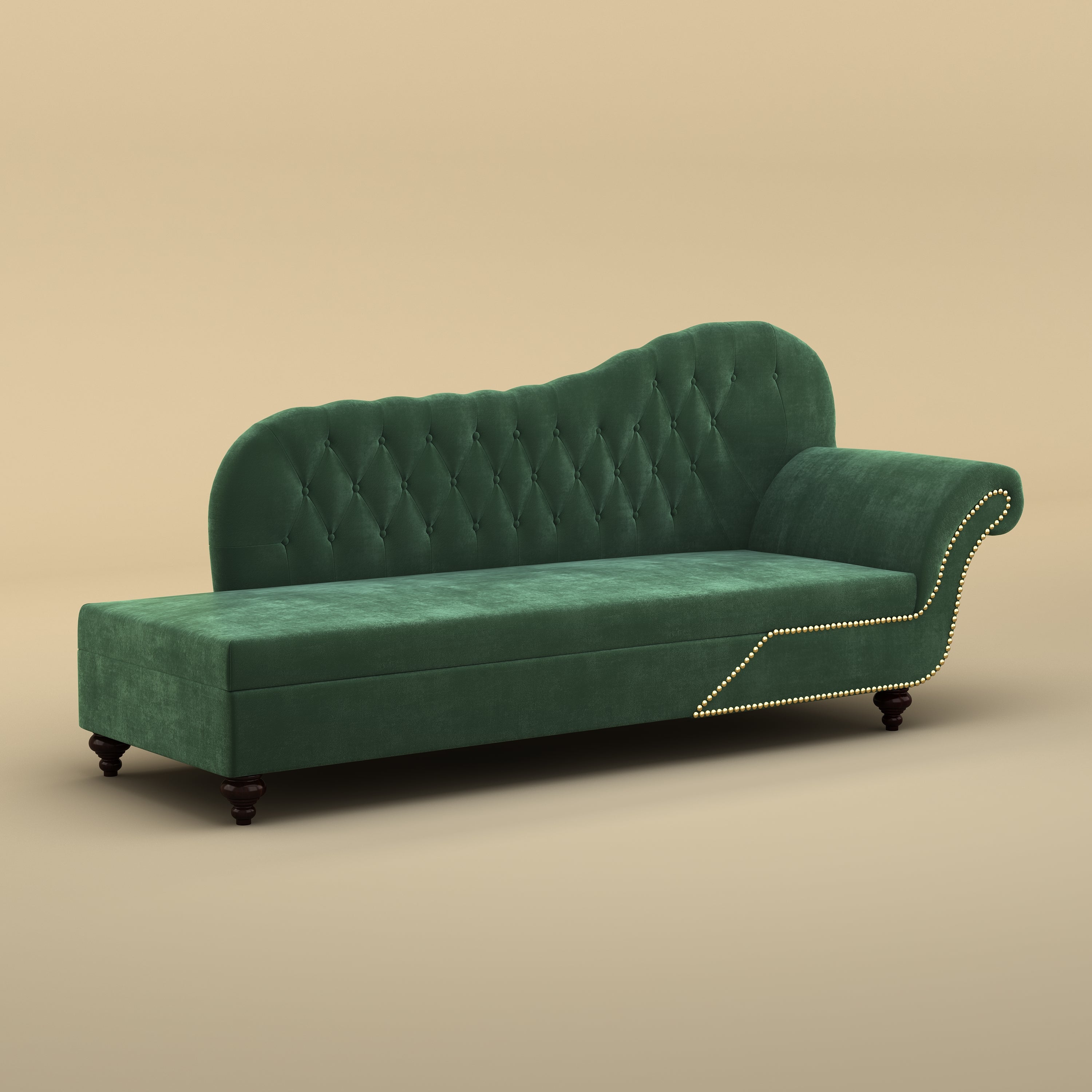 Avon Chaise Lounger Sofa (Velvet,  Green)