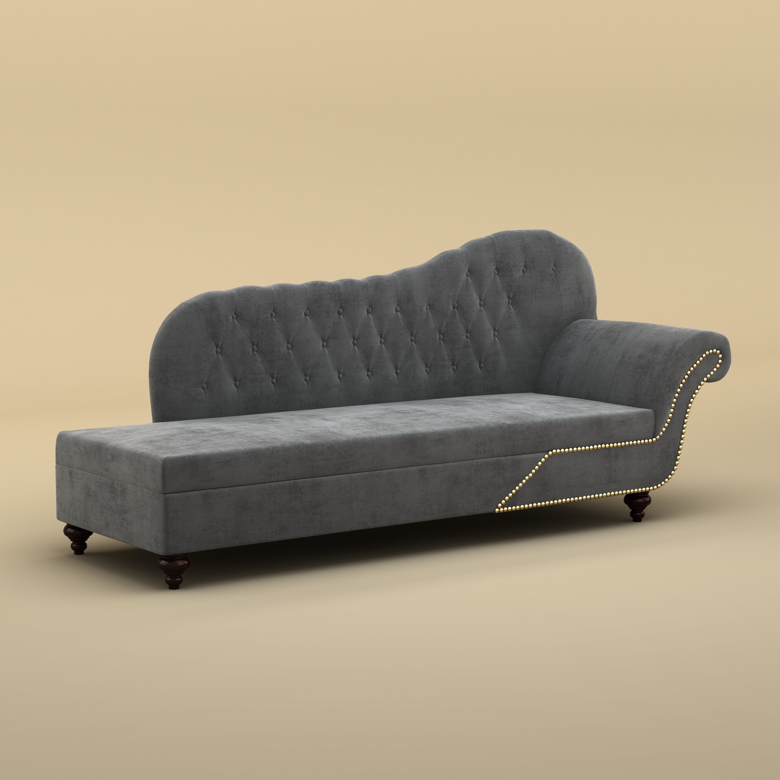 Avon Chaise Lounger Sofa (Velvet, Charcoal Gray)