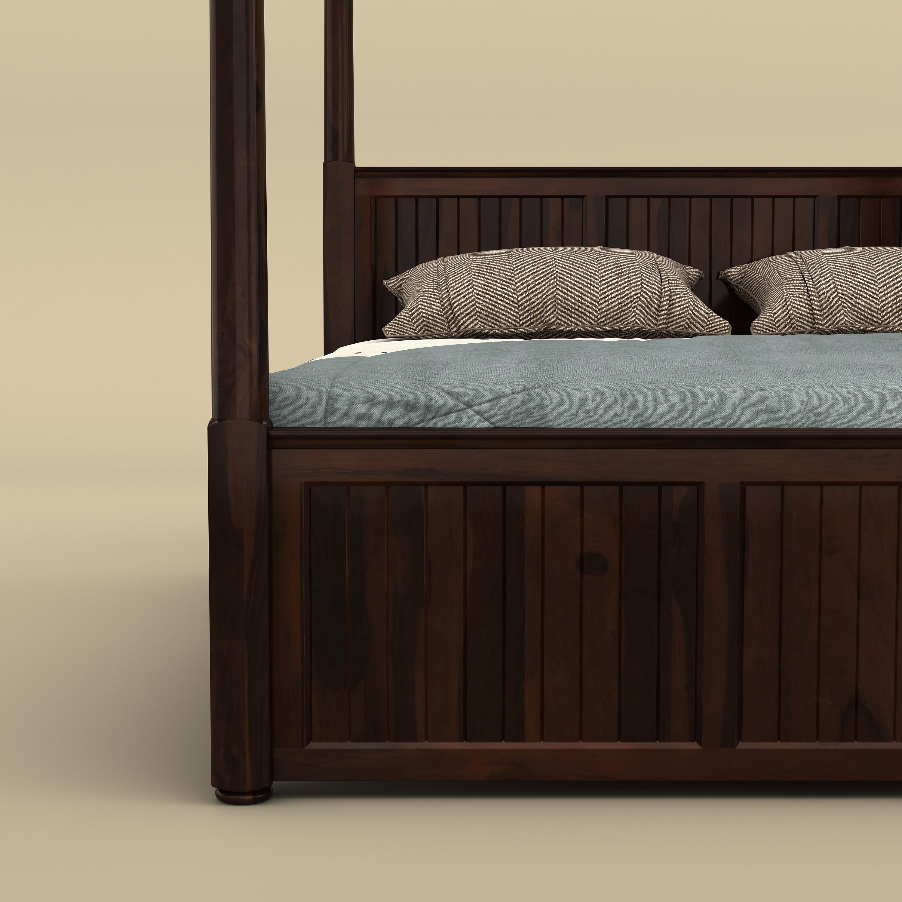 Andaman Narcodam Canopy Bed (Queen Size, Walnut Finish)