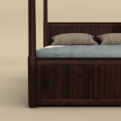 Andaman Narcodam Canopy Bed with Drawer (Queen Size, Walnut Finish)