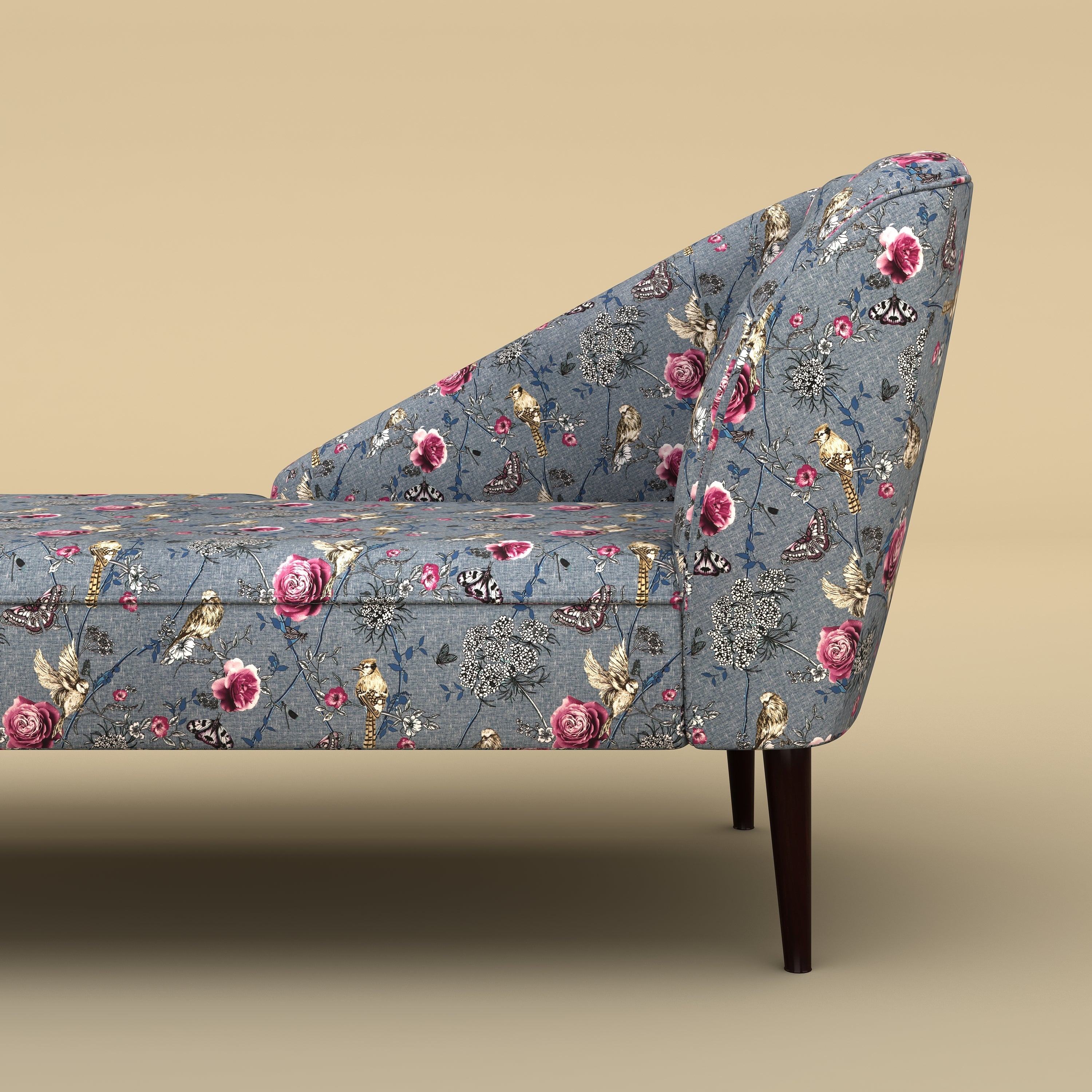 Skye Velvet Chaise Sofa (Cotton, Floral Printed)