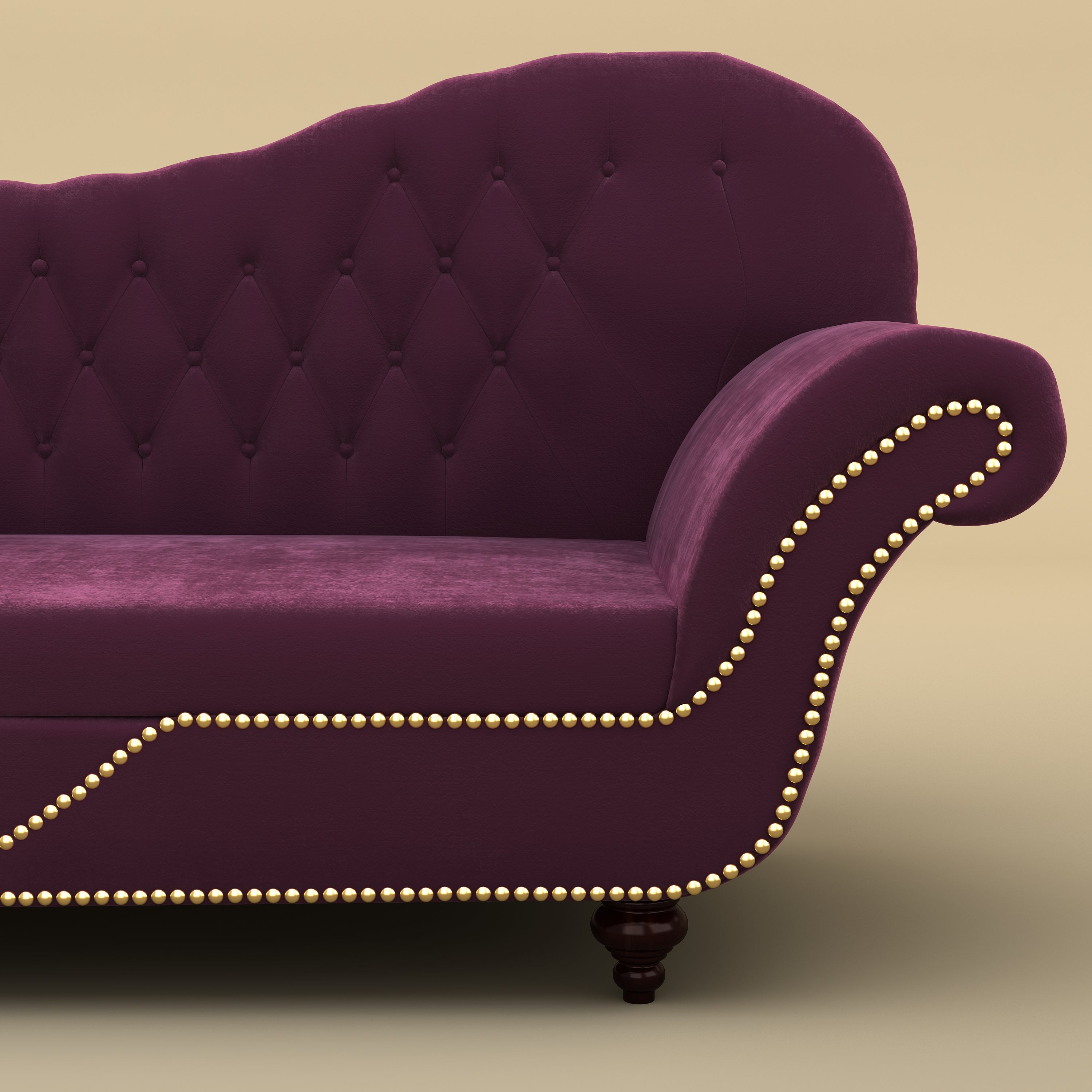 Avon Chaise Lounger Sofa (Velvet, Dark Purple)