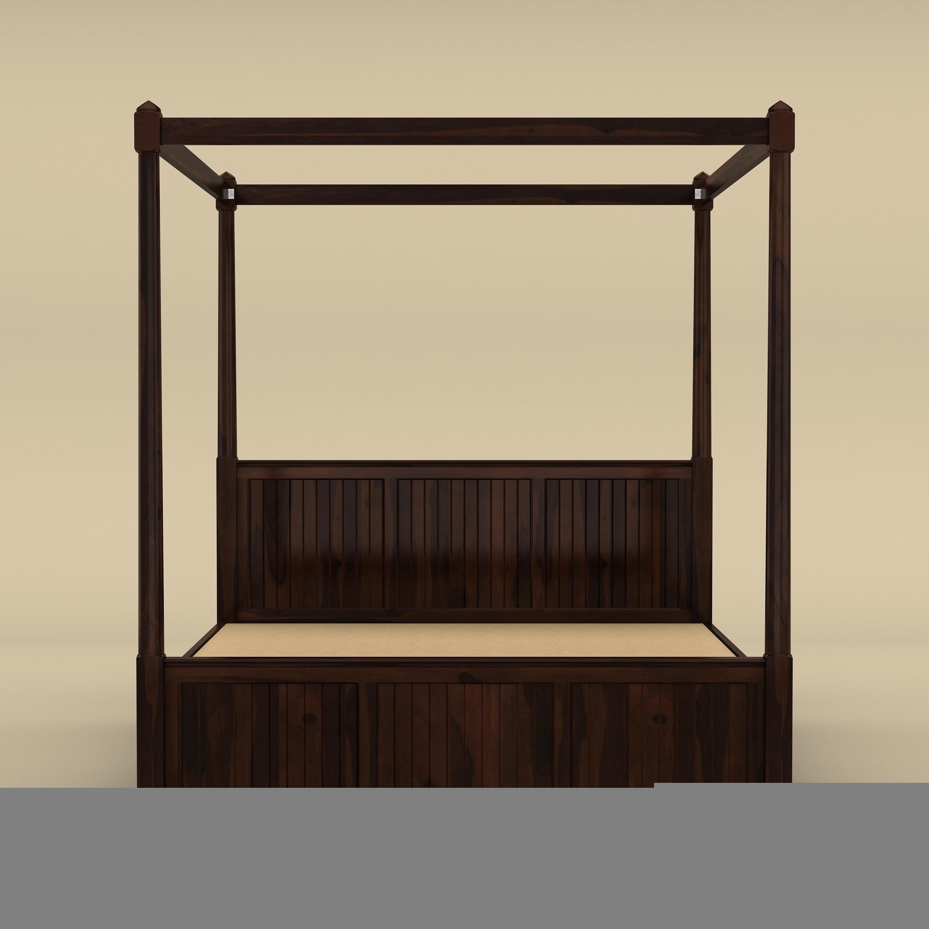 Andaman Narcodam Canopy Bed with Drawer (Queen Size, Walnut Finish)