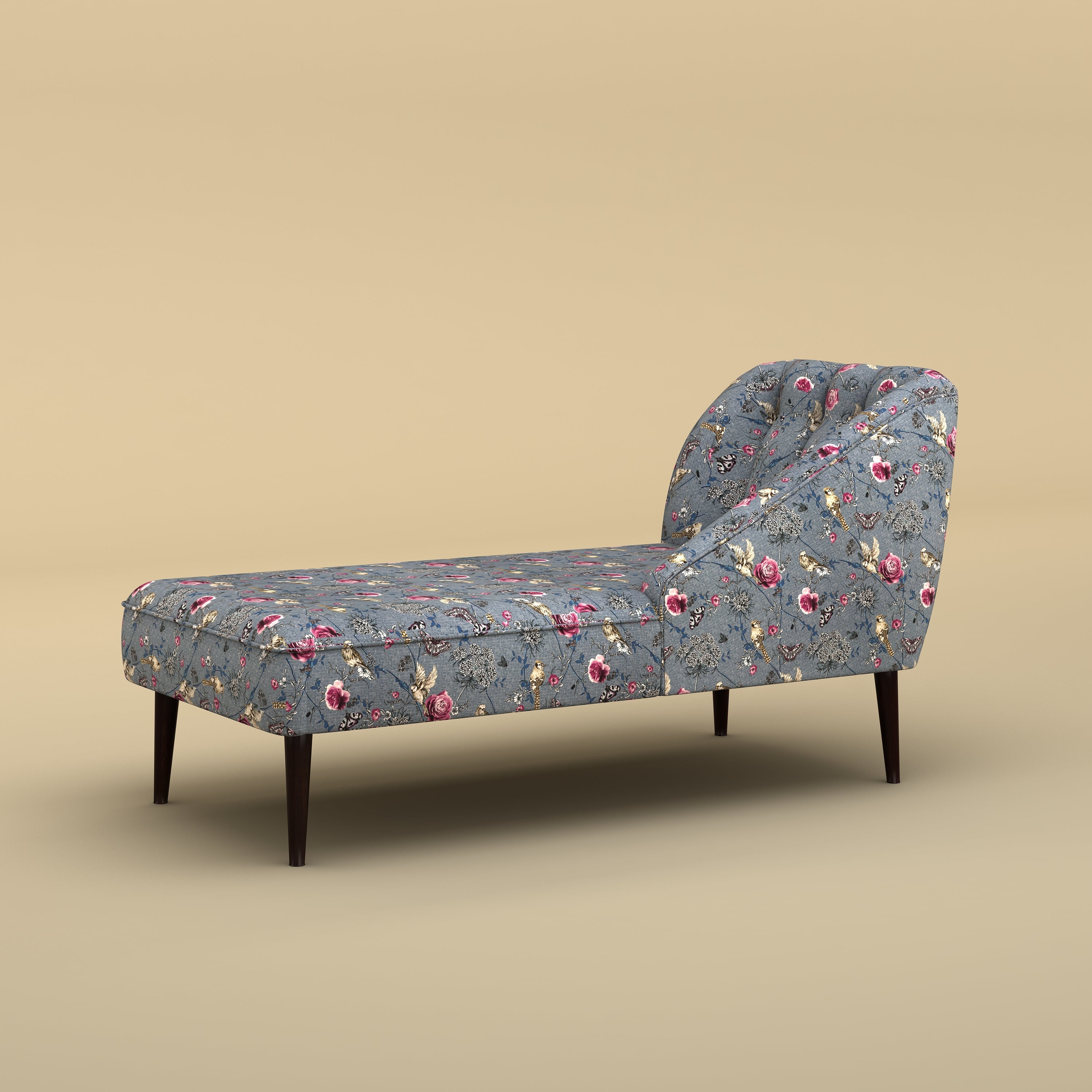 Skye Velvet Chaise Sofa (Cotton, Floral Printed)