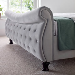 Duxford Grey Velvet Chesterfield Sleigh Bed