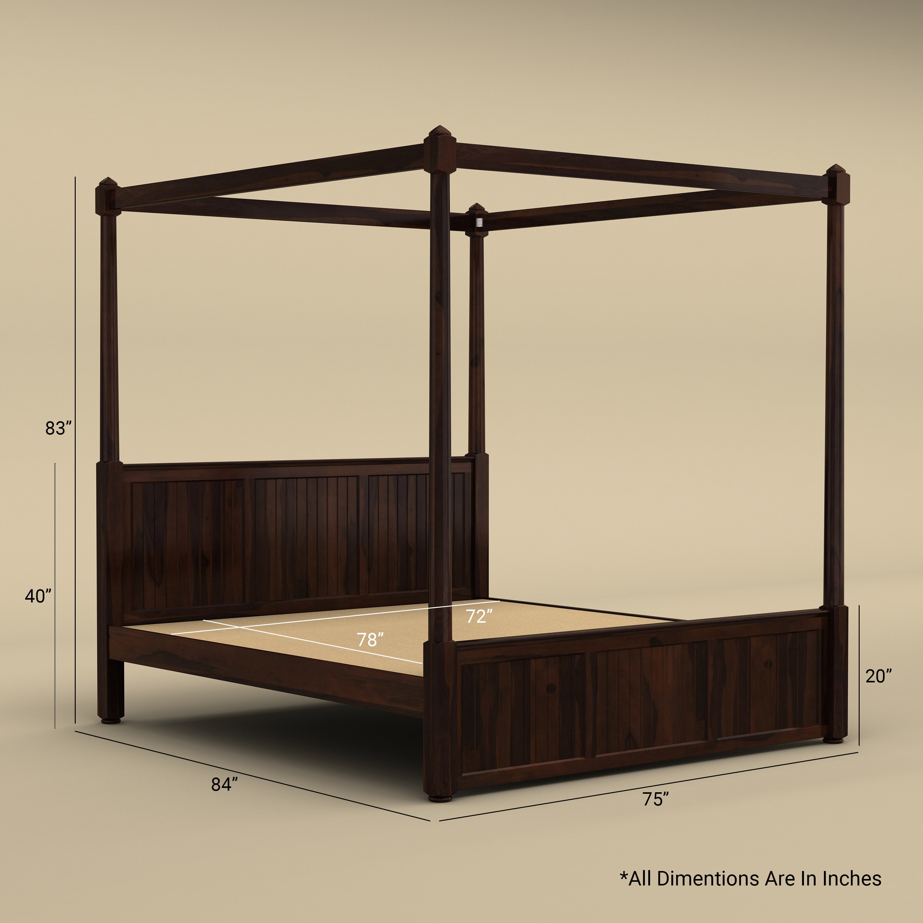 Andaman Narcodam Canopy Bed (Queen Size, Walnut Finish)