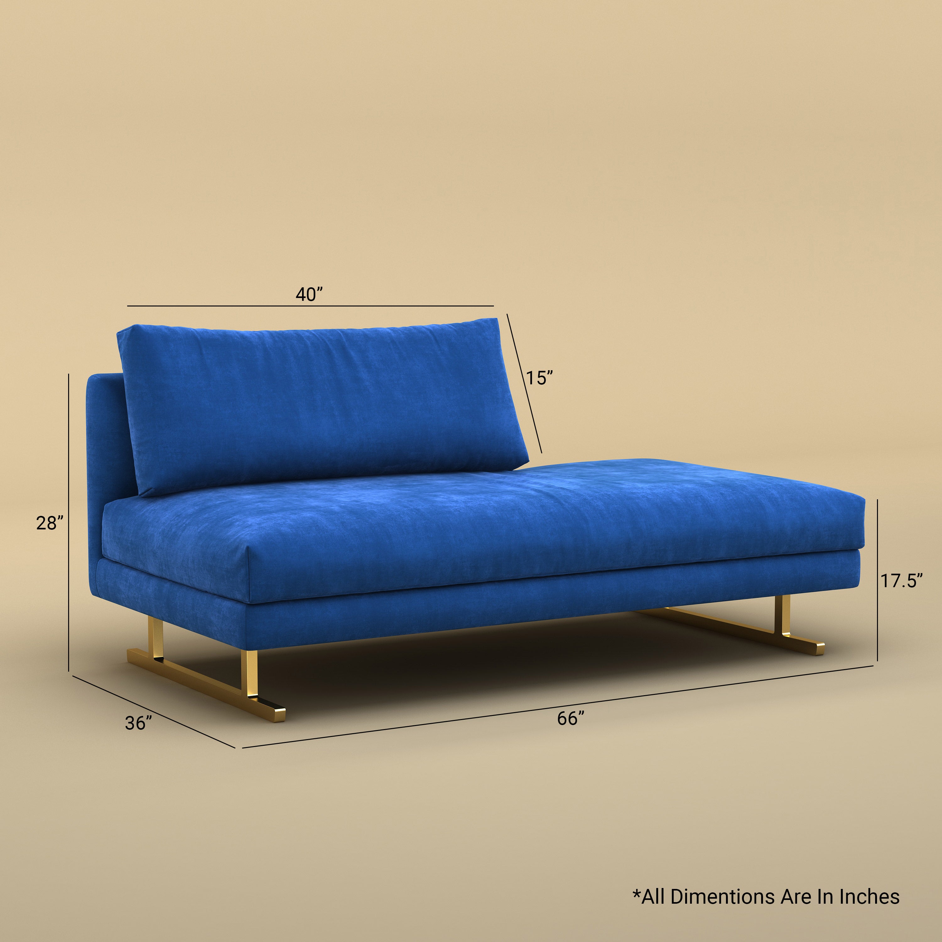 Fior Chaise Lounge Sofa (Velvet, Royal Blue)