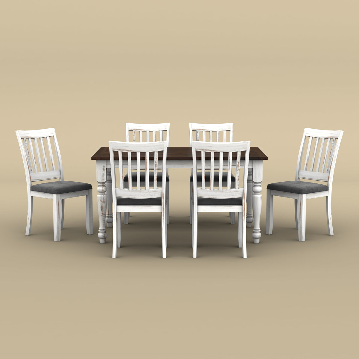 Sunburst 6 Seater Dining Table Set (Distress & Walnut Finish)