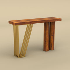 Modern Gold Accent Console Table (Honey Finish)