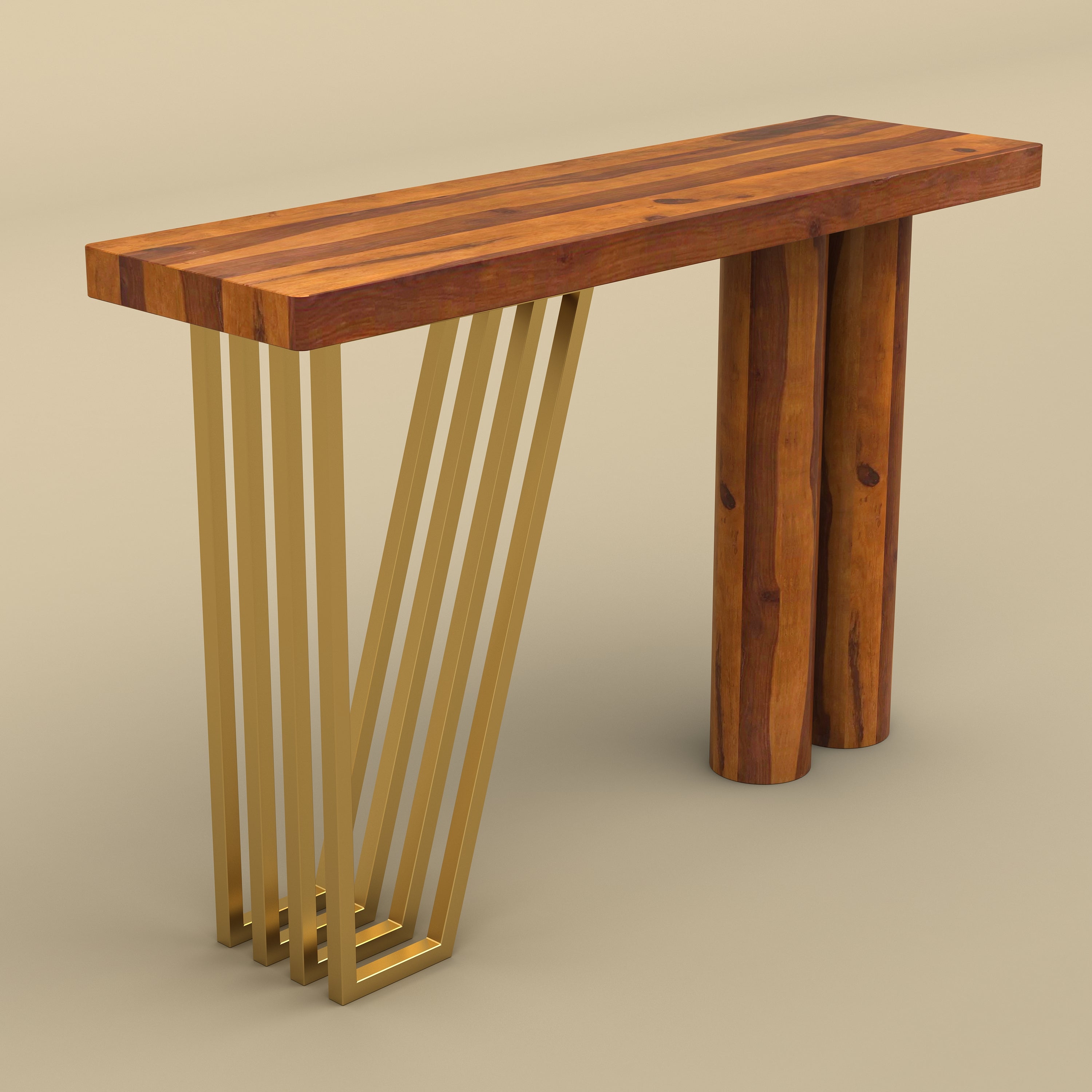 Modern Gold Accent Console Table (Honey Finish)