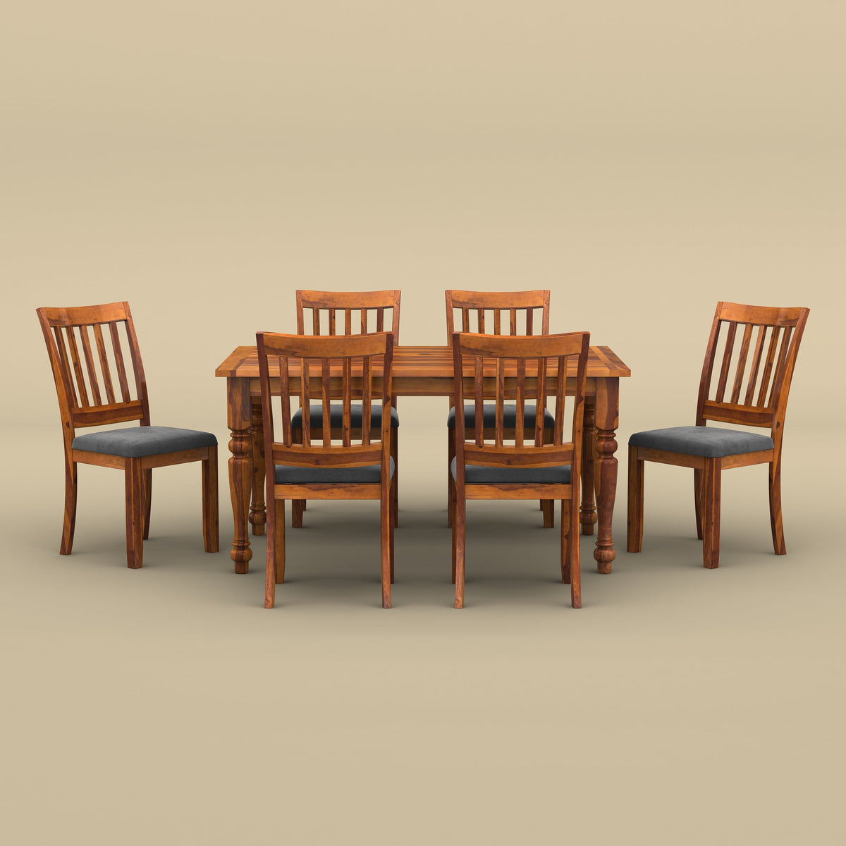 Sunburst 6 Seater Dining Table Set (Honey Finish)