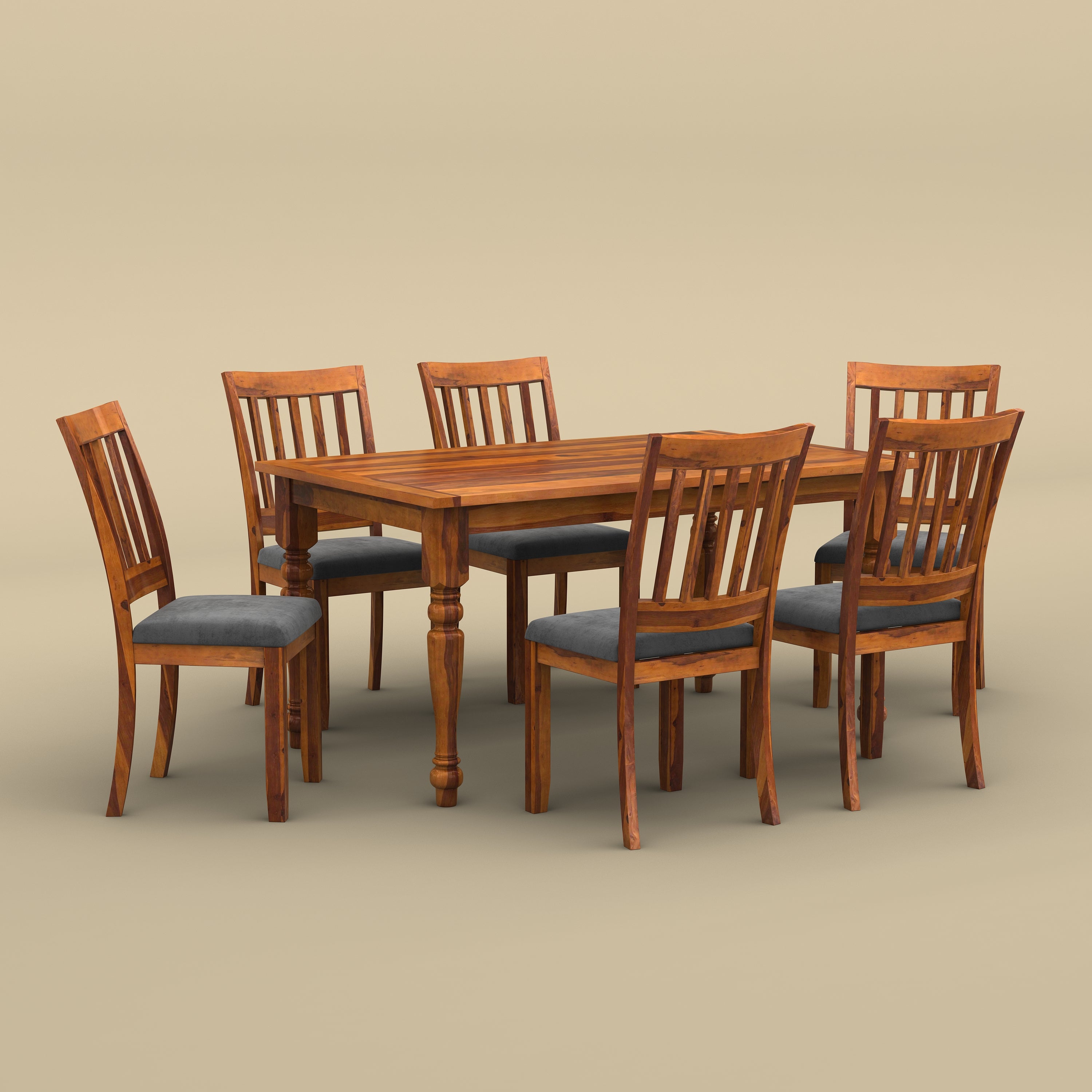 Sunburst 6 Seater Dining Table Set (Honey Finish)