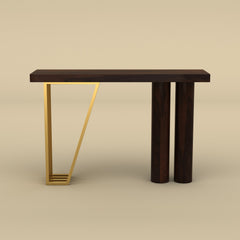 Modern Gold Accent Console Table (Wanut Finish)