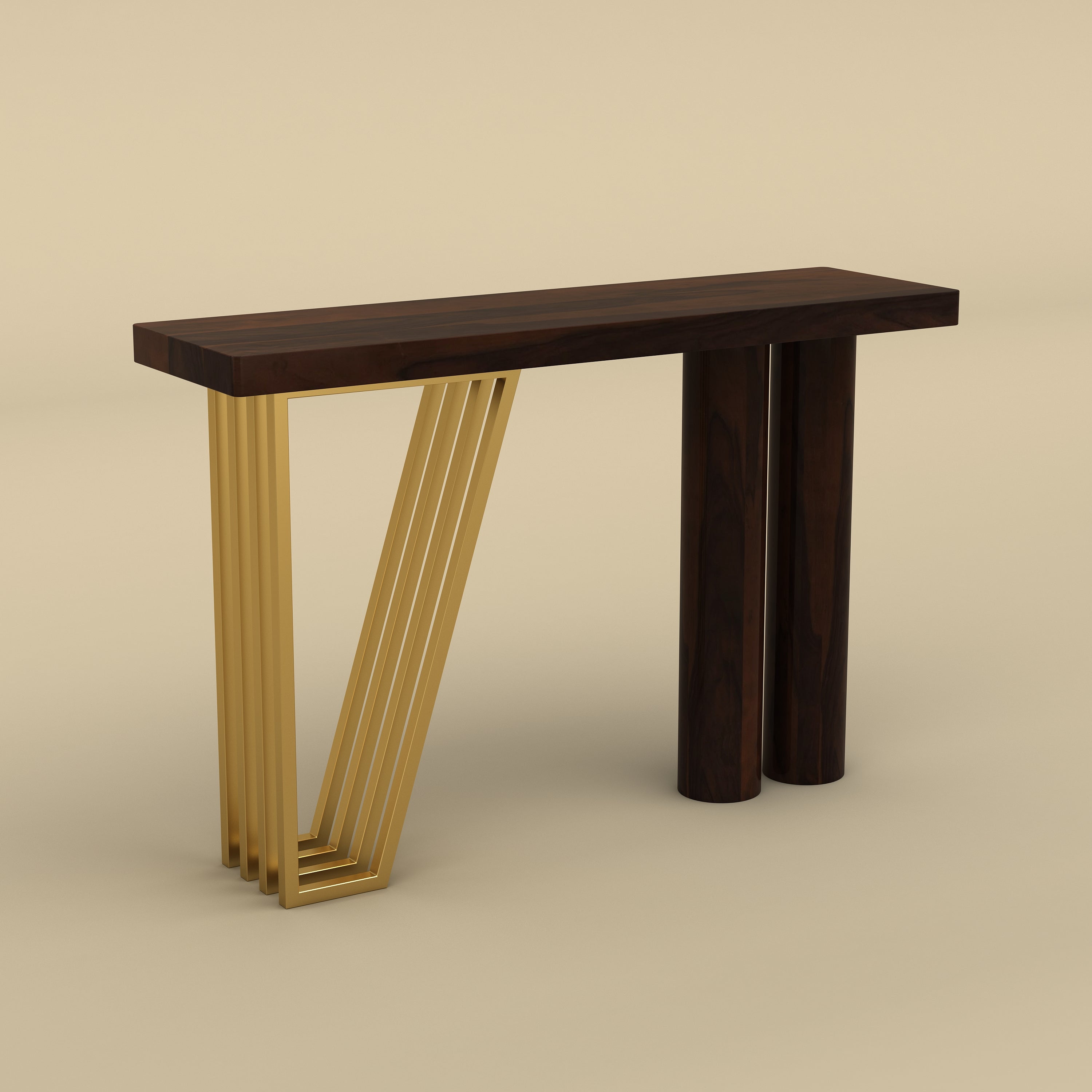 Modern Gold Accent Console Table (Wanut Finish)