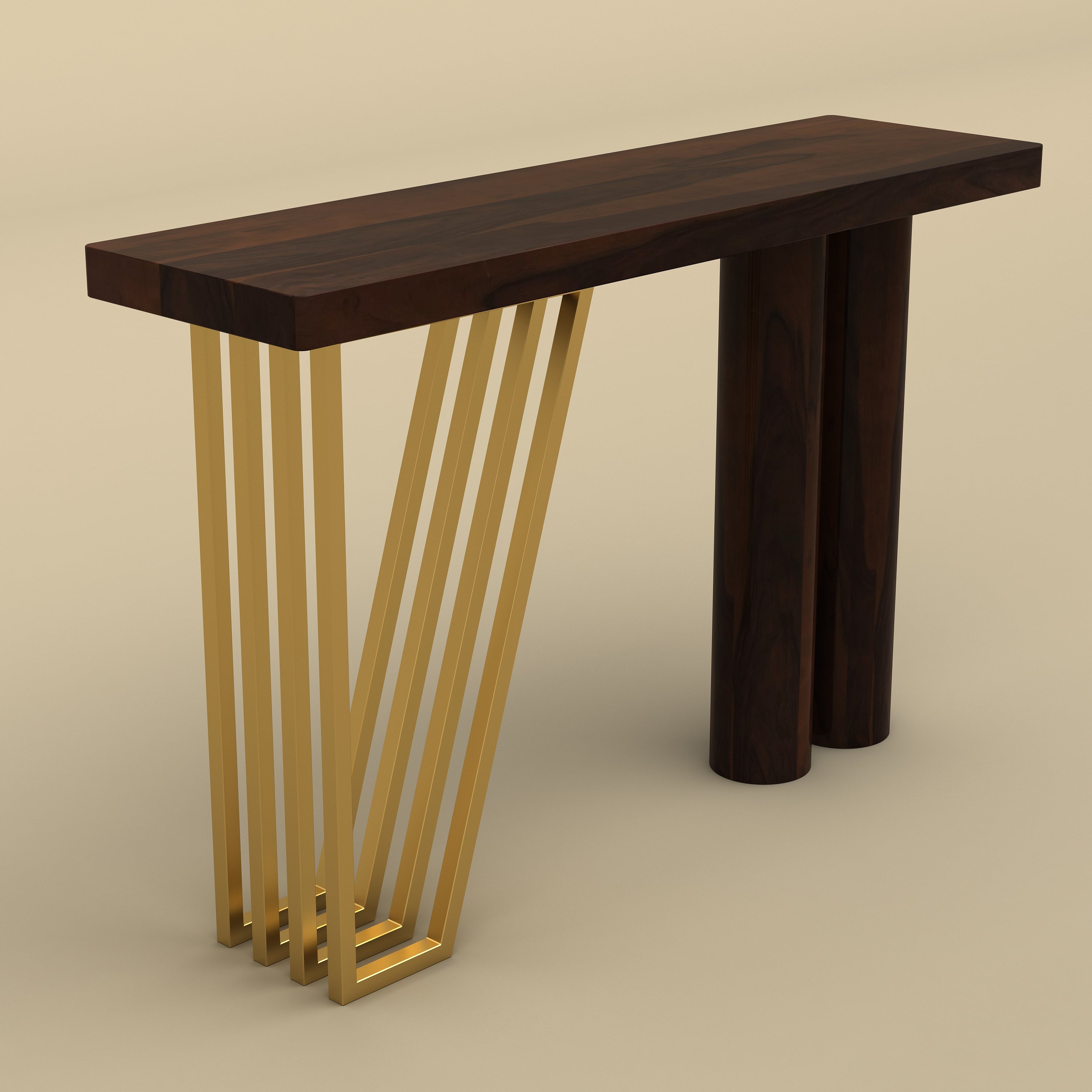 Modern Gold Accent Console Table (Wanut Finish)