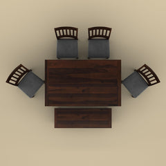 Sunburst 6 Seater Dining Table Set with Bench (Walnut Finish)