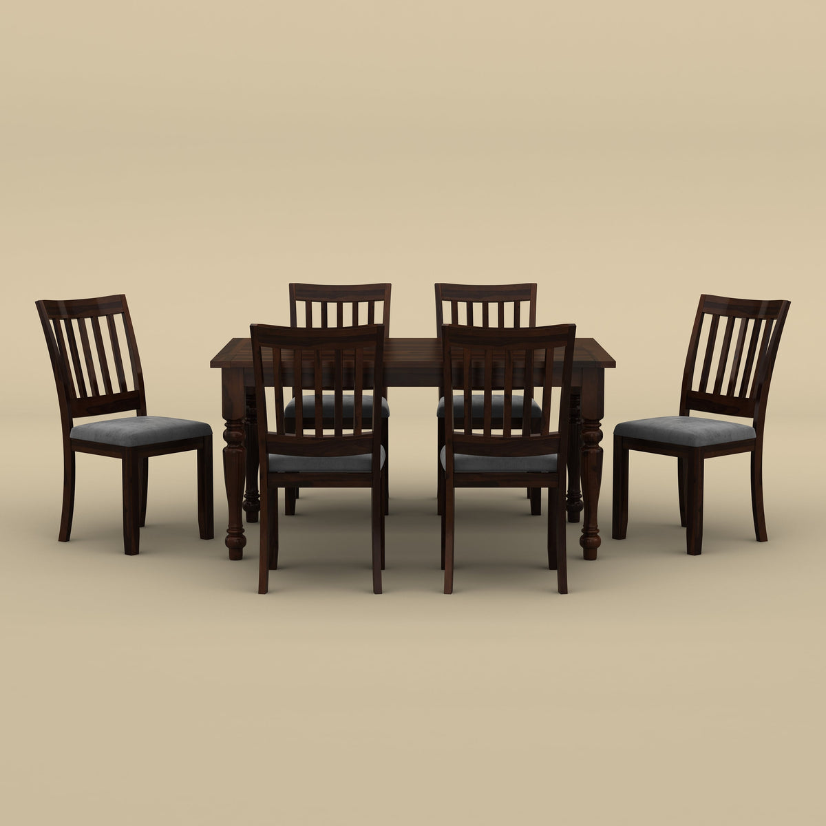 Sunburst 6 Seater Dining Table Set (Walnut Finish)