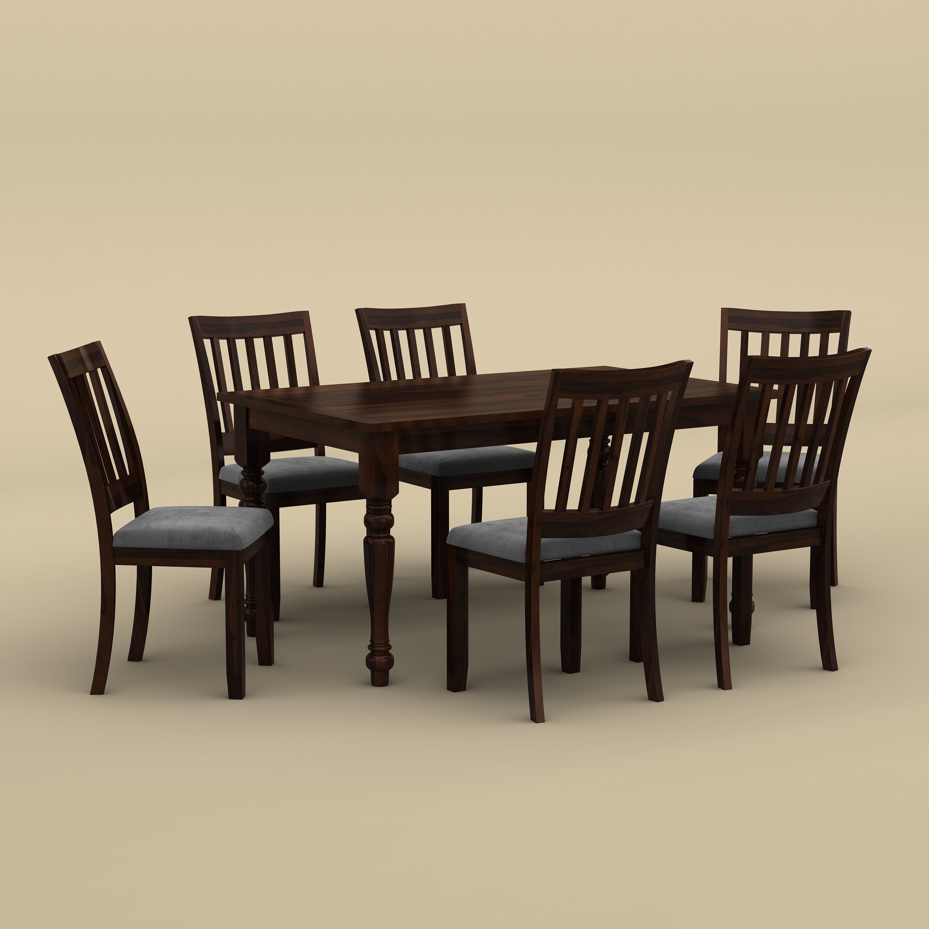 Sunburst 6 Seater Dining Table Set (Walnut Finish)