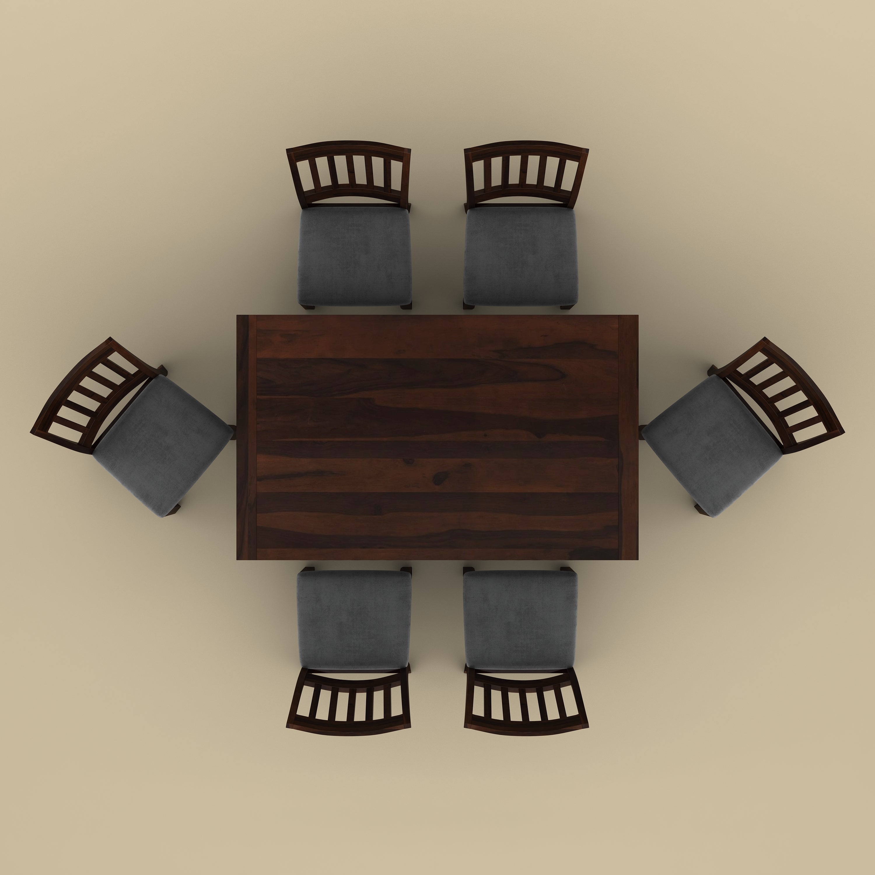 Sunburst 6 Seater Dining Table Set (Walnut Finish)